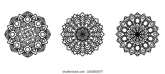 3 in 1 high quality mandala design. Coloring book, banner, yoga background and other design.