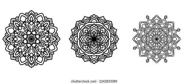 3 in 1 high quality mandala design. Coloring book, banner, yoga background and other design.