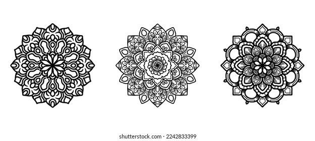 3 in 1 high quality mandala design. Coloring book, banner, yoga background and other design.