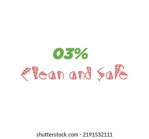 3 100% Clean  Safe sign label vector art illustration with stylish looking font and green and red color 