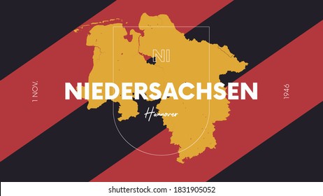 3 of 16 states of Germany with a name, capital and detailed vector Niedersachsen map for printing posters, postcards and t-shirts