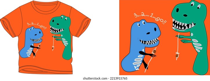 3, 2, 1 go!! dinosaur t-shirt design background color is a orange and t-shirt color is a orange beautiful color and beautiful design