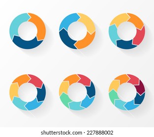 3, 4, 5, 6, 7, 8 Circle Arrows For Infographic, Diagram, Graph, Presentation And Chart. Business Concept With Options, Parts, Steps Or Processes. 