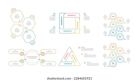 3, 4, 5, Step or Process Infographic Bundle With Circle Square Layout and Chart Design