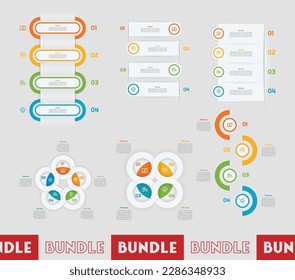 3, 4, 5 Step or Process Infographic Bundle With Circle Square Layout and Chart Design