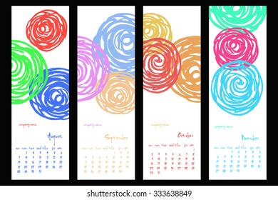 3 of 4 files. August, September, October, November. Monthly Calendar. Vector Design Print Template. Week Starts Sunday.