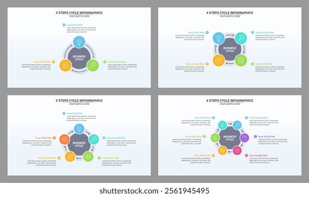 3 up to 6 Steps Cycle Infographic on a 16:9 Layout for Business Presentation, Poster, Banner and Booklet.