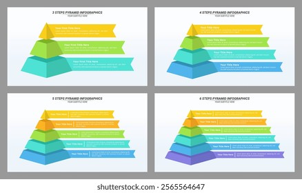 3 up to 6 Steps Pyramid Infographic on a 16:9 Layout for Business Presentation, Poster, Banner and Booklet.