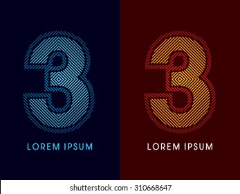 3 ,abstract luxury font, Designed using cool and hot colors, line square, geometric shape, graphic vector.