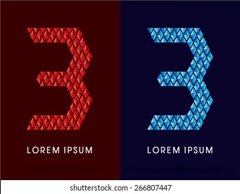 3 Abstract Number, font, concept hot and cool, fire and ice, graphic, vector.