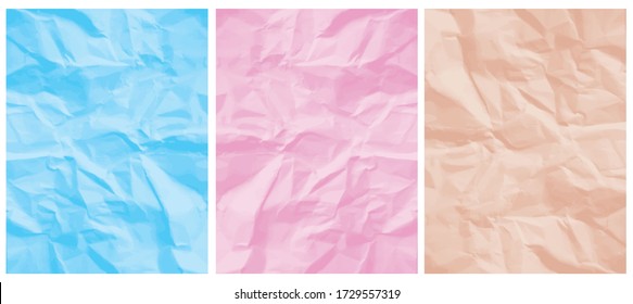 3 Abstract Textured Vector Layouts. Pastel Color Crumpled Paper Layers. Salmon Pink, Light Blue and Light Pink Backgrounds. Simple Creative Creased Paper Design. No Text. - Shutterstock ID 1729557319