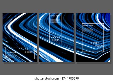  3 diseños de portada azul de tendencia abstracta para portada, informe, folletos, volantes, presentaciones, folleto, revista A4 Tamaño