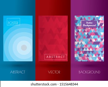 3 abstract vector poster layouts with modern trendy design. Dynamic geometric  illustration for print on posters, brochures, flyers, placards, business presentations. Templates with copy space.