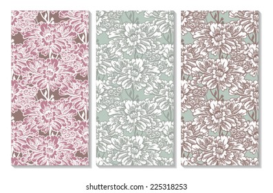 3 Abstract vector seamless patterns with lace flowers 