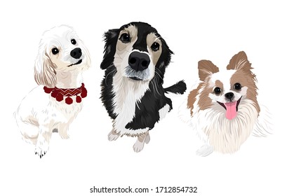 3 adorable dogs vector art puppies