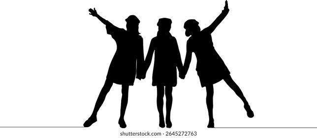 3 Amizade de silhueta permanente de mulheres adultas. Posição positiva das mulheres de mãos dadas.eps10