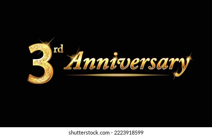 3 anniversary celebration. 3rd anniversary celebration. 3 year anniversary celebration with glitter and black background.