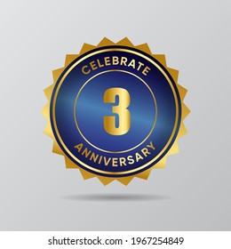 3 Anniversary gold badge luxury style with blue deep