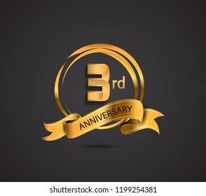 3 anniversary template design golden color with ribbon and ring memorial celebration event