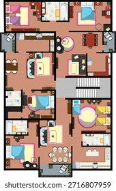 3 Apartamento Edifício Plano Casa Interior Vista Superior Vetor