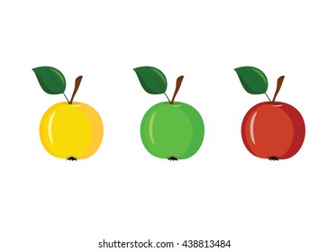 3 apples of different colors on a white background