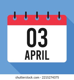 3 April Calendar. Blue Background. Vector Calendar.