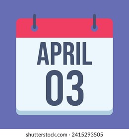 3 April Calendar. Blue Background. Vector Calendar.
