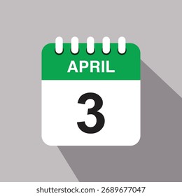 3 April Kalender Datum Symbol. Vektorgrafik mit Schattendesign