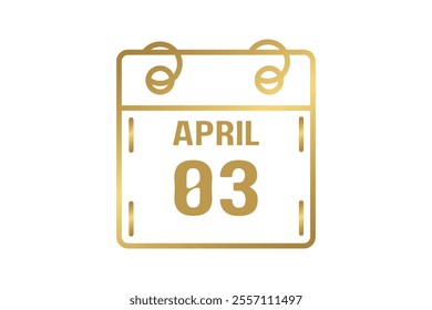 3 April calendar icon text page monthly web design on golden and white background vector, icon, or illustration with the month of April 3