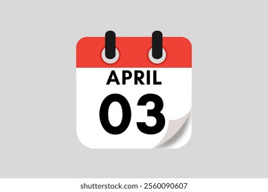  3 April calendar icon text page monthly web design on red, white, black and ash background vector, icon, or illustration with the month of April 3