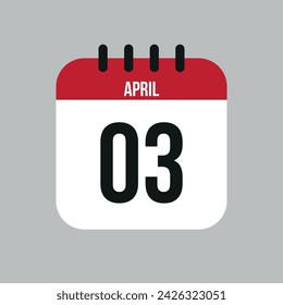 3 April calendar vector icon. White April date for the days of the month and the week on a light background