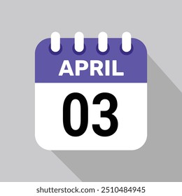 3 april calender icon text page monthly web design.
