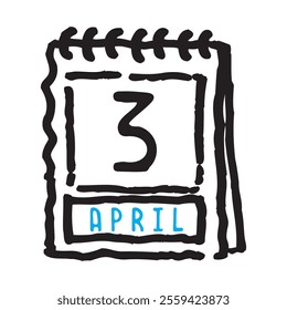 3 April date calendar - A simple yet elegant line art illustration of a date calendar captures the essence of organization and timekeeping. The clean lines and minimalistic design 
