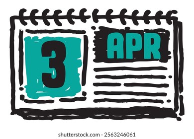 3 April date long table calendar - A simple yet elegant line art illustration of a table date calendar captures the essence of organization and timekeeping and note lines sketch art