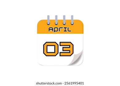 3 April month single day vector, illustration, calendar with yellow, black and white color background calendar April 3