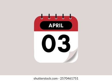 3 April month single day vector, illustration, calendar with rose red, black and off-white color background calendar April 3