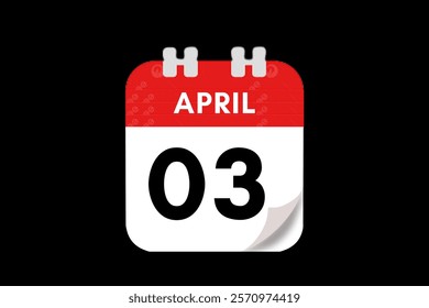 3 April month single day vector, illustration, calendar with red, gray, white and black color background calendar April 3