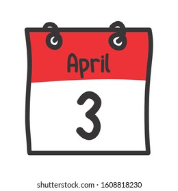 3 April. Vector flat daily calendar icon. Date and time, day, month. Holiday