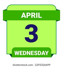 3 April, Wednesday. Date template. Useful design for calendar or event promotion. Vector illustration EPS 10 File. Isolated on white background. 