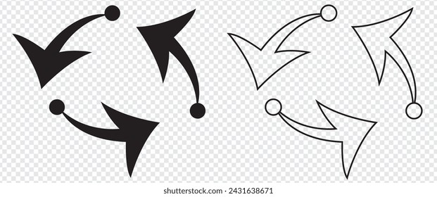 3 arrow pictogram refresh reload rotation loop sign set. Volume 02. Simple black icon on white background. Modern mono solid plain flat minimal style. Vector illustration web design elements 8