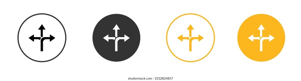 3 arrow way icon black and white vector outline sign