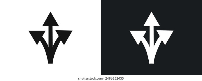 3 arrow way icon linear graphics set vector in black