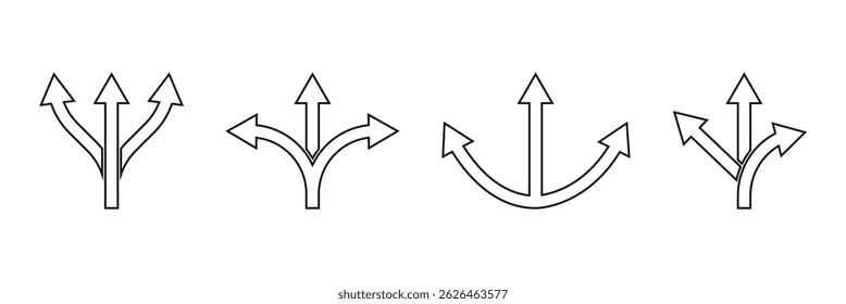 3 arrow way line icon. Simple outline style. Choice, option, pathway, opportunity, logo, split, road, choose, three concept. Vector illustration isolated on white background.