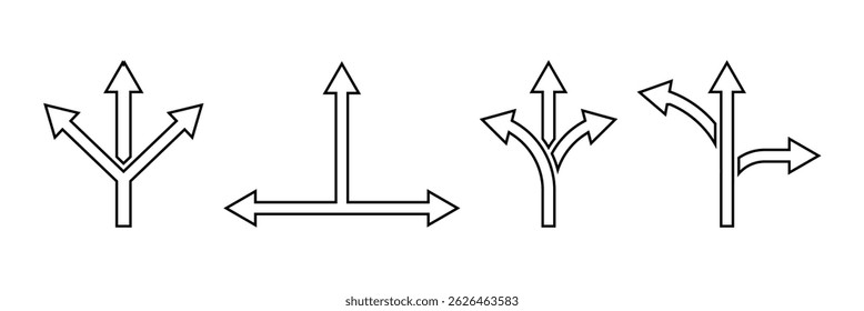 3 arrow way line icon. Simple outline style. Choice, option, pathway, opportunity, logo, split, road, choose, three concept. Vector illustration isolated on white background.
