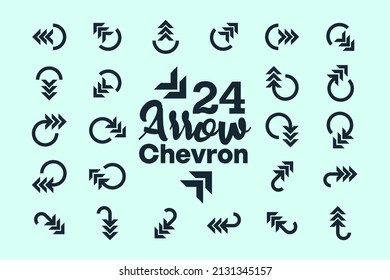 3 Arrowhead chevron objects collection with curvy shapes, pointing multiple direction.