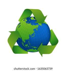 3 arrows around earth vector illustration ( recycle, ecology )