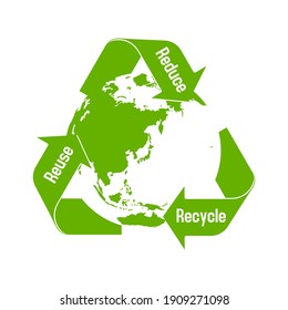 3 arrows around earth vector illustration ( recycle, ecology, 3R | recycle, reuse, reduce)