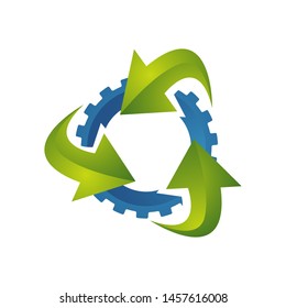 3 arrows and gear ecological technology creative 3d recycling logo illustration concept