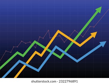 3 arrows graph going up business race to get profit and growth competition