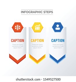 3 arrows infographic template design. Business concept infograph with 3 options, steps or processes. Vector visualization can be used for workflow layout, diagram, annual report, web
